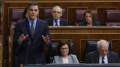 El presidente del Ejecutivo, Pedro Sánchez, durante una sesión de control al Gobierno. 