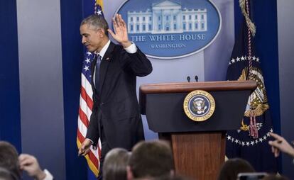 Obama finaliza la rueda de prensa, este viernes en la Casa Blanca.