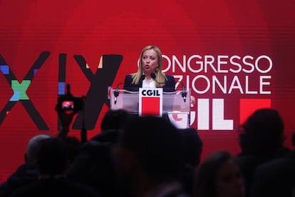 Giorgia Meloni, durante el acto en Rímini este viernes.