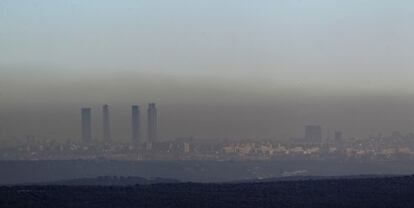 The pollution hanging over the Madrid skyline.