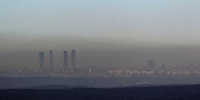 The pollution hanging over the Madrid skyline.