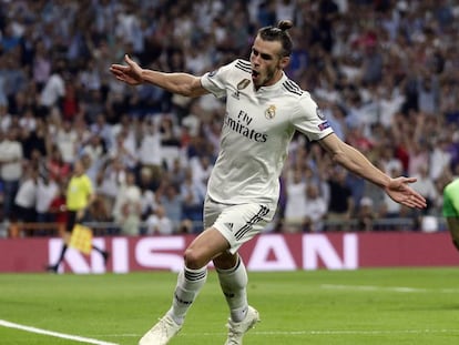 Bale comemora seu gol na vitória contra a Roma.