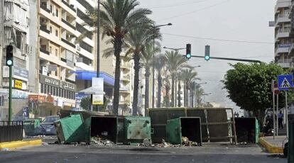 Destrozos causado por las protestas suníes en Beirut.