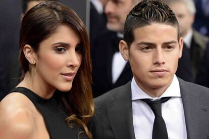 El futbolista colombiano del Real Madrid, James Rodíguez, galardonado con el premio al mejor gol del 2014, y su mujer, Daniela, en la gala del Balón de Oro celebrada este lunes.