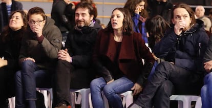 Los dirigentes de Podemos, este sábado, en Vistalegre.