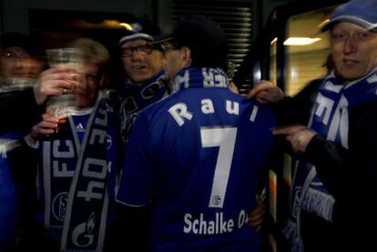 Schalke fans at the Veltins-Arena in Gelsenkirchen.