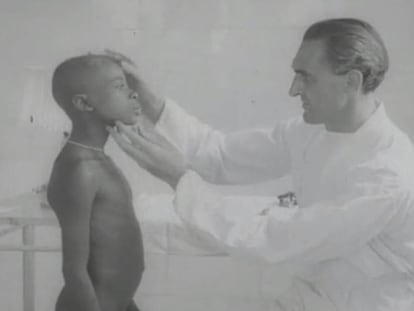 Fotograma del documental 'Misión sanitaria en Guinea', rodado en 1953 en la leprosería de Mikomeseng.