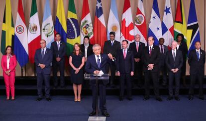 El canciller de Chile, Heraldo Muñoz, durante la declaración del Grupo de Lima.