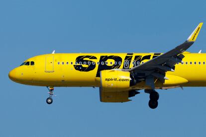 A Spirit commercial airliner prepares to land at San Diego International Airport in San Diego, California, U.S., January 18, 2024