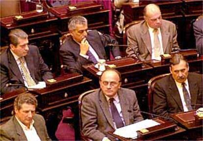 Un grupo de senadores radicales, durante el debate de la Ley de Déficit Cero.