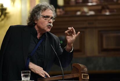 El portavoz de ERC, Joan Tardà, en un momento de su intervención en el Congreso.
