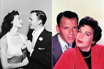 Ava Gardner y Frank Sinatra
	

	Pocos eran los que no sucumbían ante 'el animal más bello del mundo'; Sinatra fue uno de ellos. Se casó con Ava en 1951 y se divorciaron seis años después tras un matrimonio tempestuoso. Mantuvieron una relación estrecha hasta la muerte de la diva. Ella describiría al músico como "el amor de su vida".