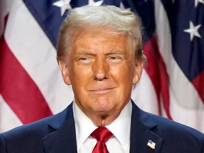 Republican presidential nominee former President Donald Trump is pictured at an election night watch party, Wednesday, Nov. 6, 2024, in West Palm Beach, Fla. (AP Photo/Alex Brandon)