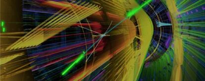 Ilustración de colisiones de protones a alta energía en el acelerador de partículas LHC.