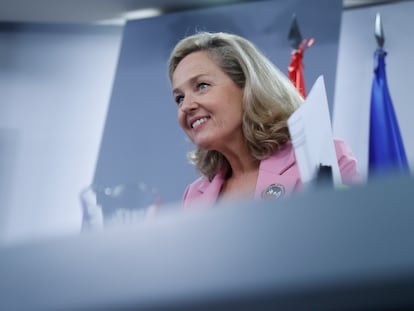 Nadia Calviño, en la rueda de prensa después del Consejo de Ministros de este lunes.