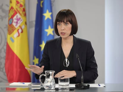 La ministra de Ciencia e Innovación, Diana Morant, tras la reunión de este lunes del Consejo de Ministros celebrado en Moncloa.