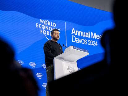 El presidente ucraniano, Volodymyr Zelensky, durante su intervención en el reciente Foro de Davos.