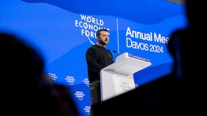 El presidente ucraniano, Volodymyr Zelensky, durante su intervención en el reciente Foro de Davos.