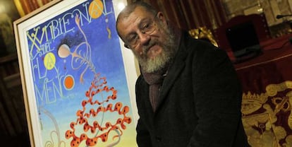 Pérez Villalta muestra su cartel para la Bienal de Flamenco.