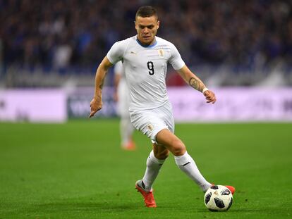 El uruguayo Jonathan Rodríguez, durante un partido con Uruguay en 2018.