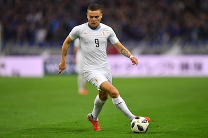 El uruguayo Jonathan Rodríguez, durante un partido con Uruguay en 2018.