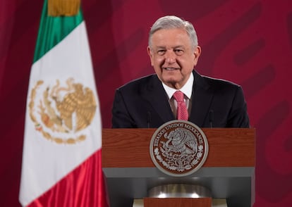 El presidente Andrés Manuel López Obrador en el Palacio Nacional de Ciudad de México este lunes.