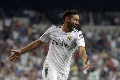 Benzema celebra el gol del empate.