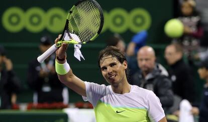 Nadal celebra su victoria ante Carreño.
