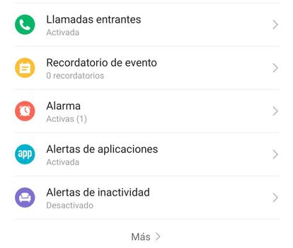 Opciones en la aplicación Mi Fit