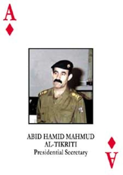 La foto de Abid Hamid Mahmud al-Tikriti, tal y como aparece en la baraja del Pentágono.