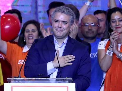 El candidato del partido uribista Centro Democrático, Iván Duque, tras ganar la primera vuelta de las elecciones presidenciales.