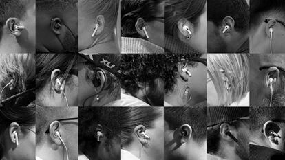 Varias personas con auriculares fotografiadas en Nueva York por el fotógrafo Mackenzie Calle, en octubre de 2022.