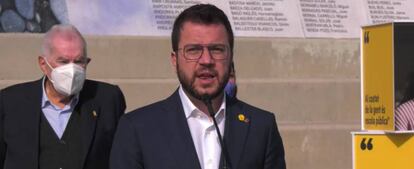 El vicepresidente de la Generalitat en funciones y candidato de ERC a la Presidencia, Pere Aragonès, en un acto de campaña.