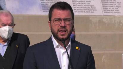 El vicepresidente de la Generalitat en funciones y candidato de ERC a la Presidencia, Pere Aragonès, en un acto de campaña.