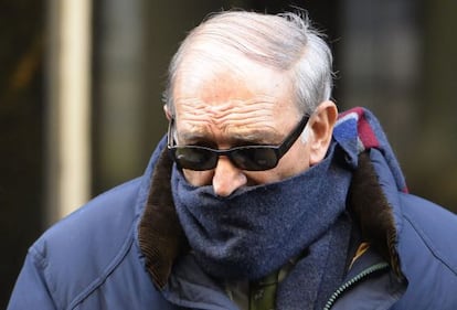 A former member of the security forces during the Franco dictatorship, ex-civil guard Jesús Muñecas Aguilar, 77, leaves the High Court in Madrid.