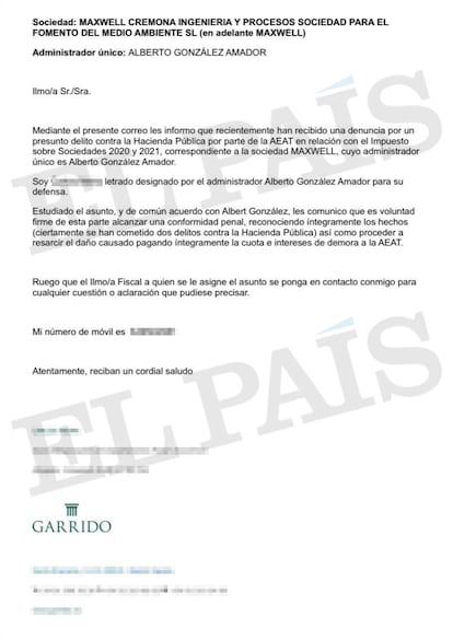 Correo enviado a la Fiscalía de Madrid por el abogado de Alberto González, en el que reconoce que la pareja de Isabel Díaz Ayuso cometió “dos delitos contra la Hacienda Pública por el Impuesto de Sociedades, 2020 y 2021″.