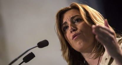 La presidenta de la Junta, Susana Díaz, durante su intervención en un acto público del PSOE en Vélez-Málaga.