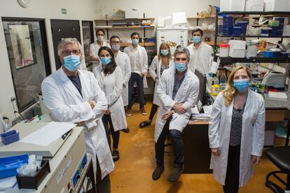 El pediatra Fernando Polack (izquierda) posa con miembros de su equipo en la sede de la Fundación Infant, en Buenos Aires.