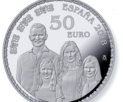 La moneda de Felipe VI, la reina Letizia, la princesa Leonor y la infanta Sofía