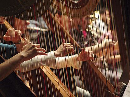 Arpistas de la Joven Orquesta Nacional de España (JONDE), en la pasada edición del Festival de Música Religiosa de Cuenca.