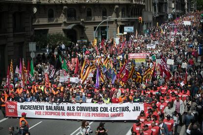 Manifestacion sindical en Barcelona del 1 de mayo.  