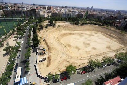 Solar destinado a la reconstrución del estadio de Vallehermoso, cuya paralización ahorrará 98 millones de euros al Ayuntamiento de Madrid.