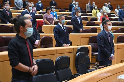 Pedro Sánchez y Pablo Iglesias en el Senado, el 8 de septiembre.