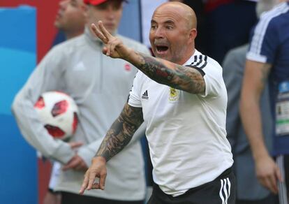 Sampaoli, durante el Francia - Argentina de octavos de final.