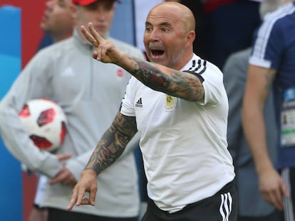 Sampaoli, durante el Francia - Argentina de octavos de final.