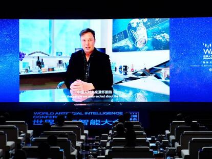 Elon Musk, en vídeo en la inauguración de la World Artificial Intelligence Conference (WAIC) de Shanghái (China), el 9 de julio pasado.