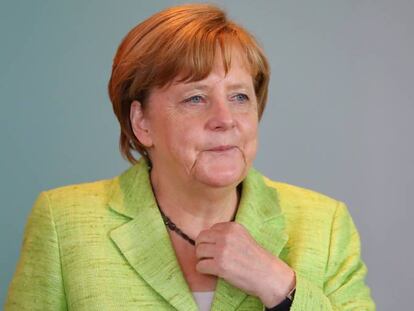 La canciller alemana, Angela Merkel, ayer en Berl&iacute;n.