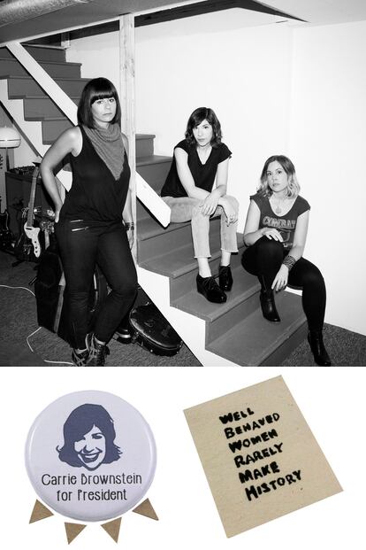 Las chicas de Olympia nunca estuvieron tan de actualidad. Una de las reuniones que más nos ha emocionado es la vuelta de Sleater-Kinney, que sacarán nuevo trabajo el 20 de enero en Sub Pop (se puede escuchar su tema de adelanto, Surface Envy, aquí). Para amenizar la espera, siempre podemos comprar esta chapa a 1 euro para seguir admirando a Carrie Brownstein (estrella de Portlandia y voz y guitarra de la banda) o este parche por el mismo precio en Etsy.