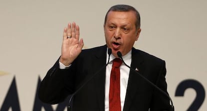 El primer ministro turco, Recep Tayyip Erdogan, durante un mítin del AKP.