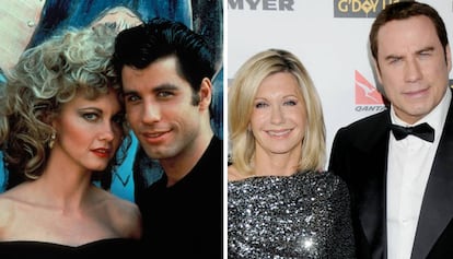 Olivia Newton-John y John Travolta, en una imagen de 1978 (izquierda) y de 2010 (derecha).